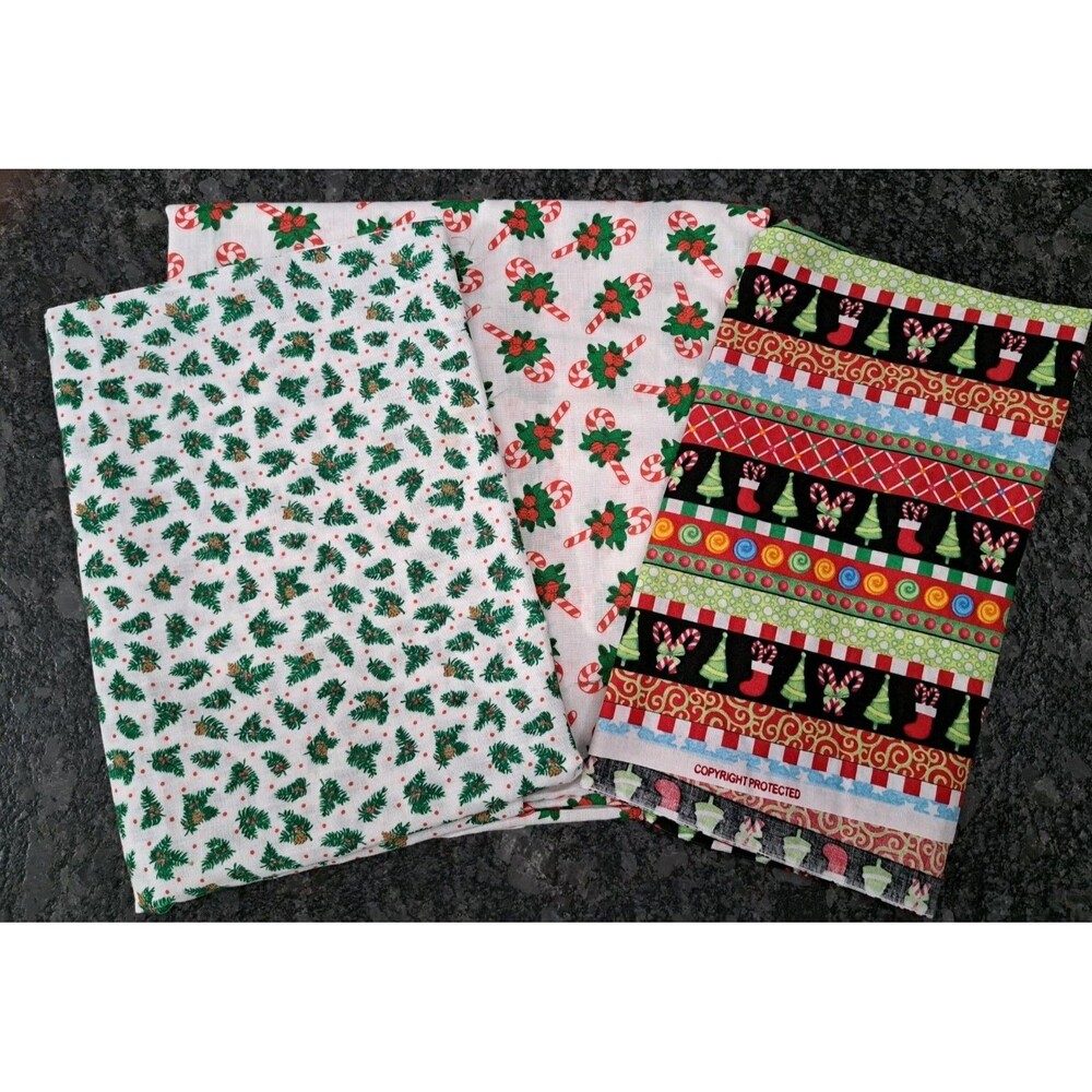 Vintage Christmas Fabric Mixed Lot 3 Different Prints 2.6 Yards Total